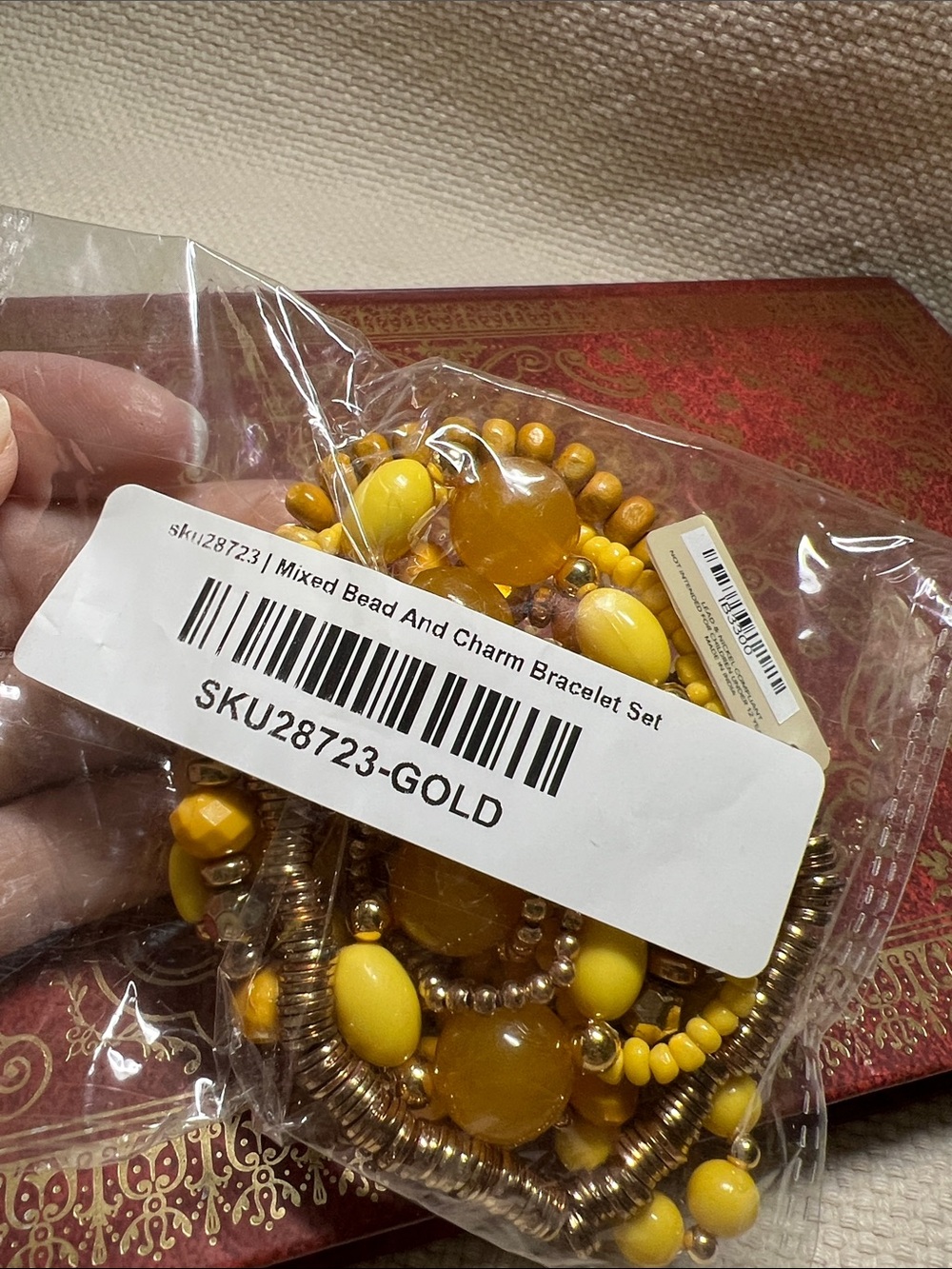 Mixed Bead and Charm Bracelet Set - Gold and Yellow
